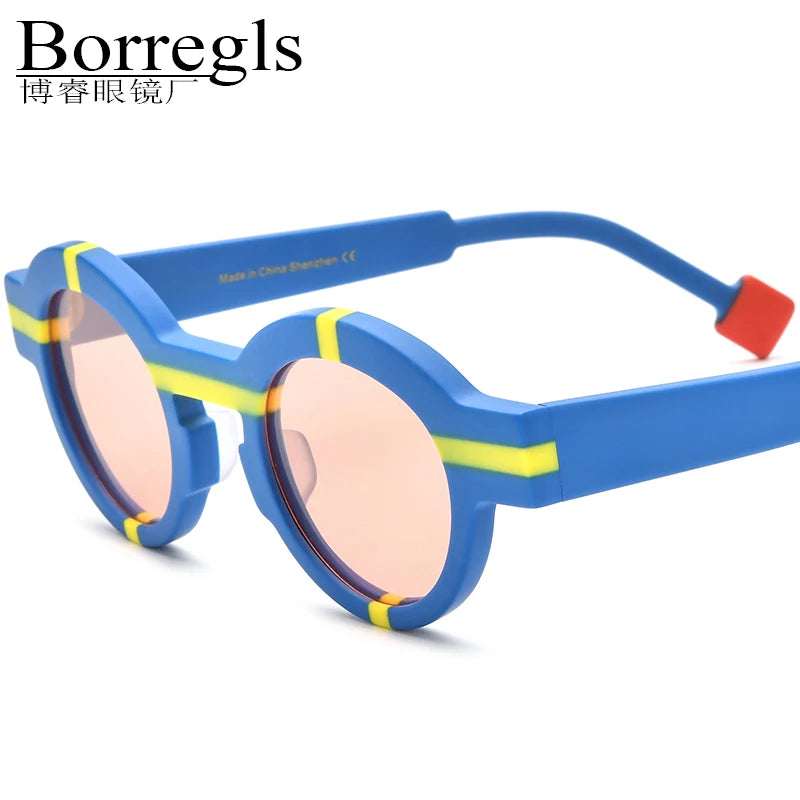 Borregls Matte Acetate Multicolour Polarized Sunglasses UV400 Men Brand Designer Vintage Round Sun Glasses for Women 19282T