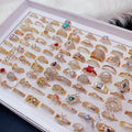 Fashion Zircon Micro-inlaid Ring European and American Style Gold-plated True Color Bowling Ring Mixed Jewelry Wholesale