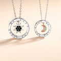 Silver Love Couple Romantic Necklace Sun and Moon Diamond Circle Pendent Necklace for Lover Men Women