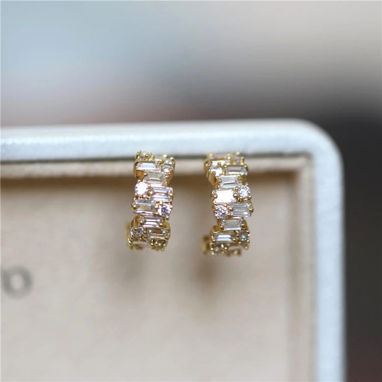Women Fashion Design Jewelry 14K Gold Plated S925 Zircon Earrings