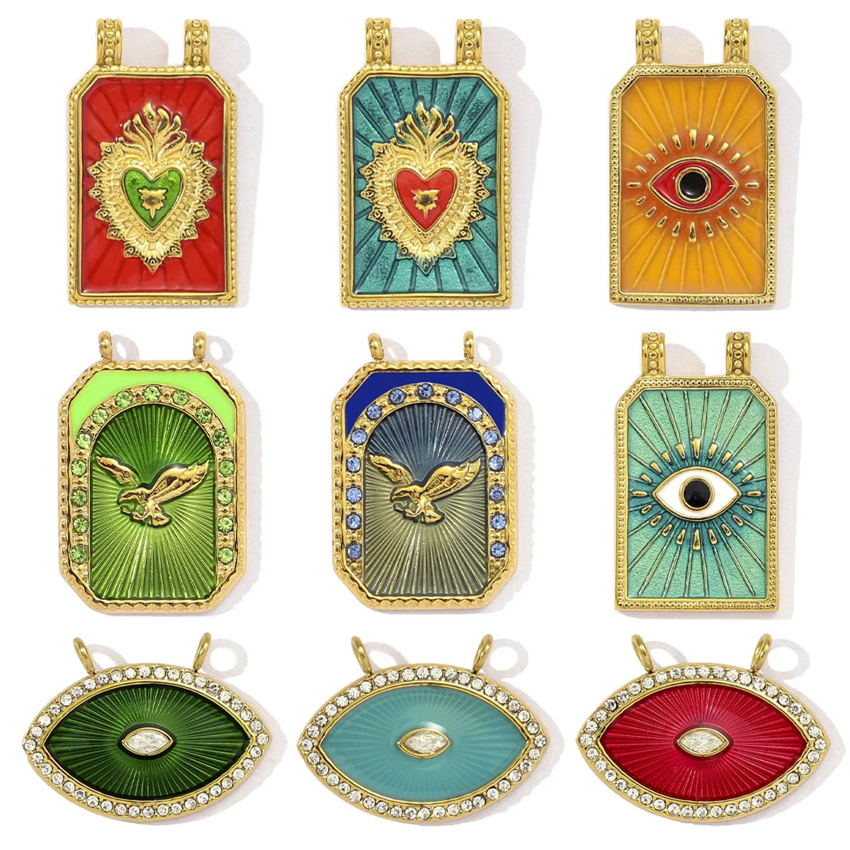 Hongtong AC-134 Stainless Steel Vintage Tarot Shiny Zircon Rectangle DIY Making Jewelry Charms  Accessories Wholesale Pendants