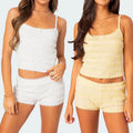 2026 Custom Logo New Women Casual Lounge Wear Solid Color Sleeveless Tops 2 Pieces Shorts Sets