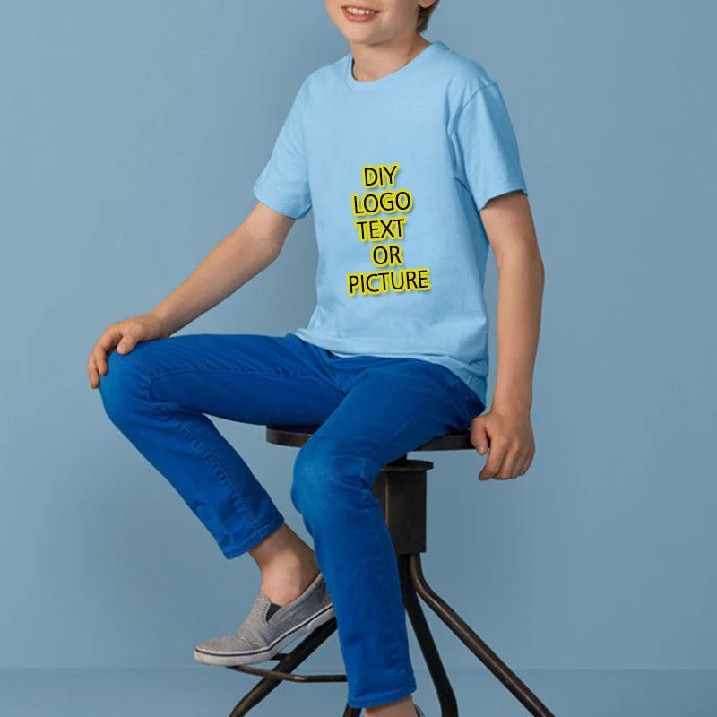 Kids Pure Cotton T-shirt Round Neck Solid Color Blank Tshirts for Children Customized Printing Short Sleeved T-shirt