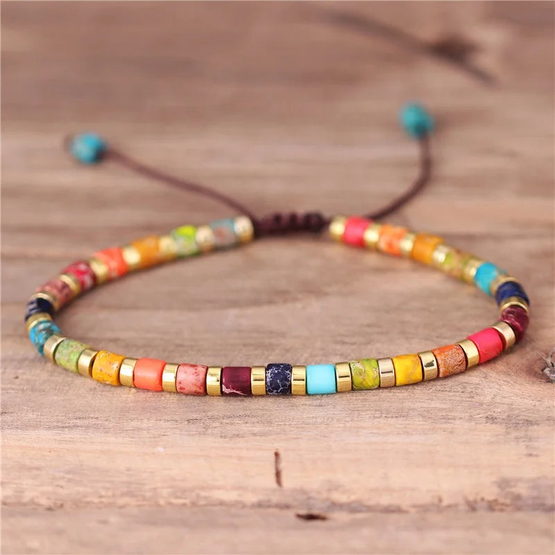 Boho Ethnic Rainbow Natural Stone Jasper Tube Beads Bracelet New Fashion Multi Colors Dainty Bracelet Beach Jewelry Dropshipping