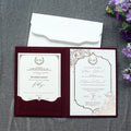 Exquisite Deluxe Burgundy Velvet Hardcover Wedding Invitation with Custom Cotton Paper Cards and 3D Envelope for Event Invites