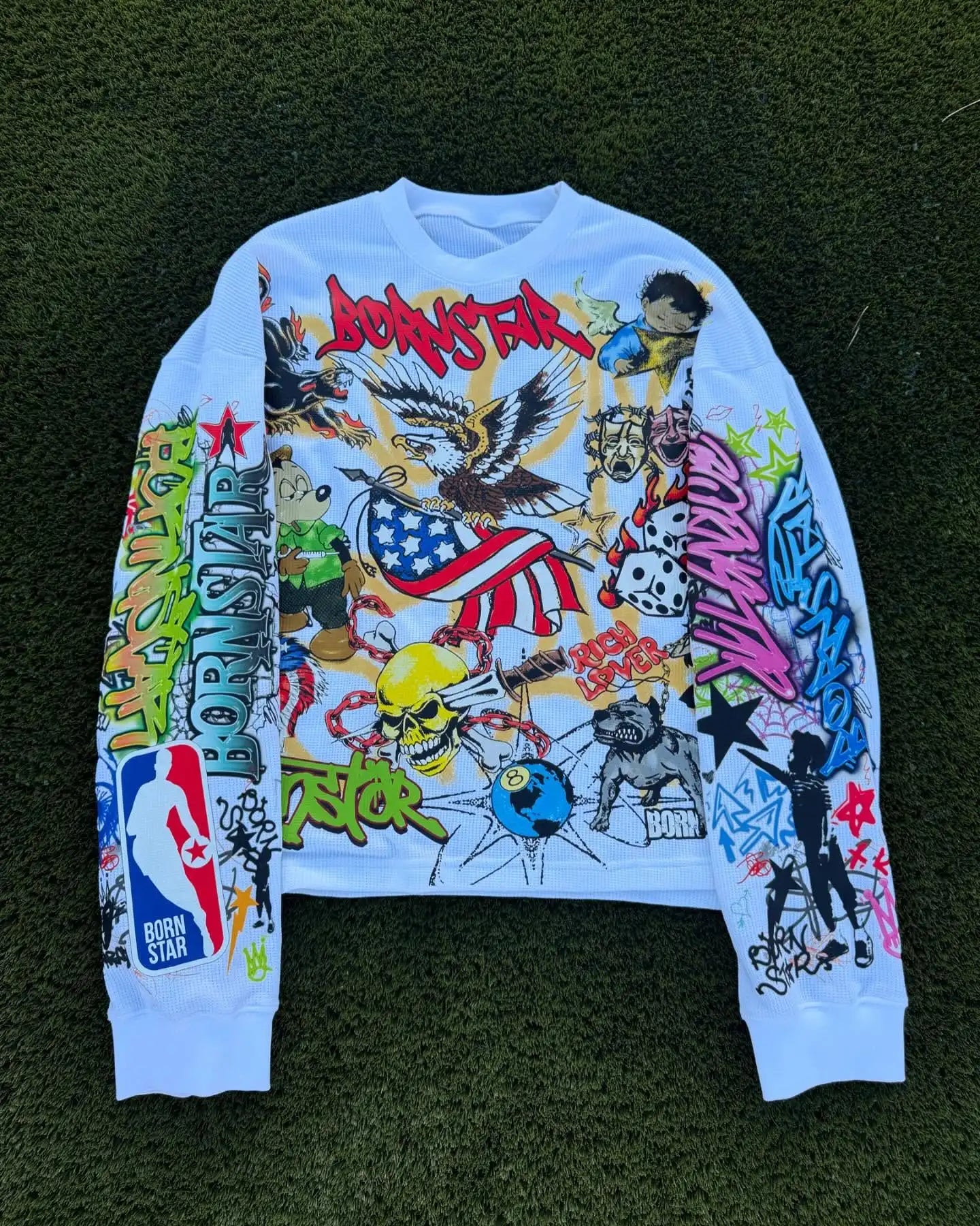 US Free Tax Wholesale Custom DTG Printed Oversize Cotton Vintage Streetwear Tees Tshirt Graphic Waffle Long Sleeve t Shirt