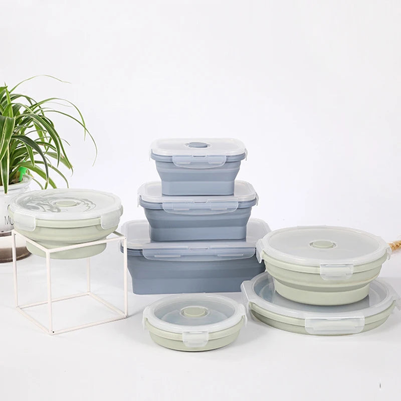 ODM&OEM 100% Food Grade 4pcs Silicone Collapsible Bento Box  Food Storage Container with Lid Kids Lunch Box Set