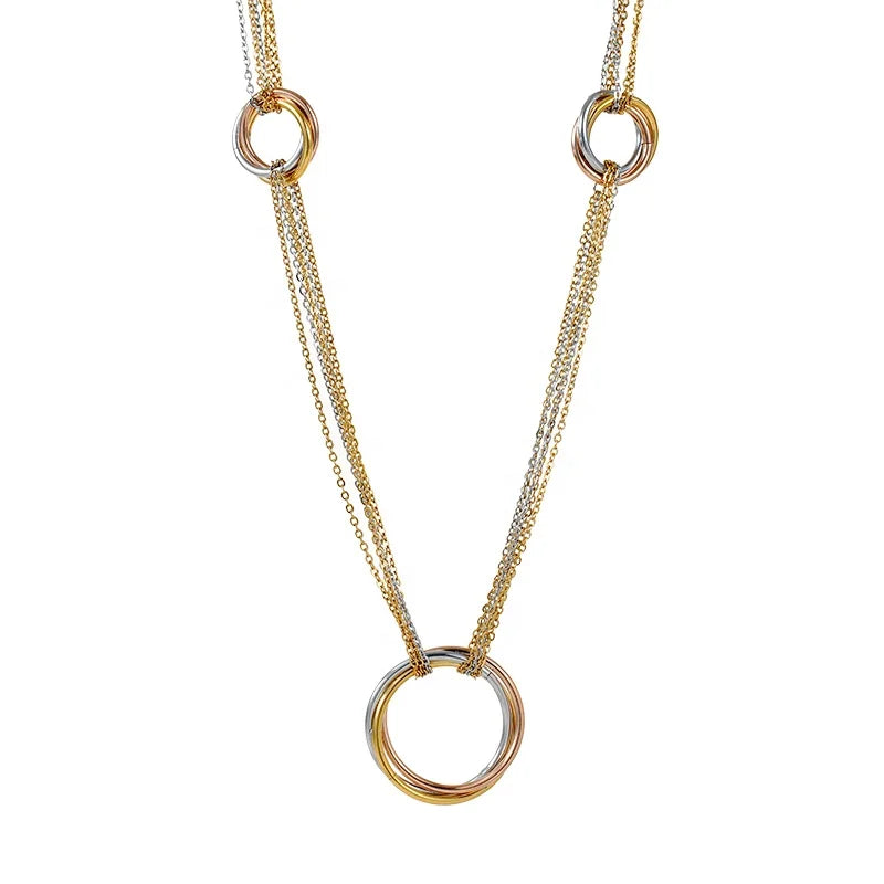 Latest 18K Gold Plated Stainless Steel Jewelry Mixed Color Multi-Layer Chain Round Ring Pendant  Accessories Necklaces P223332