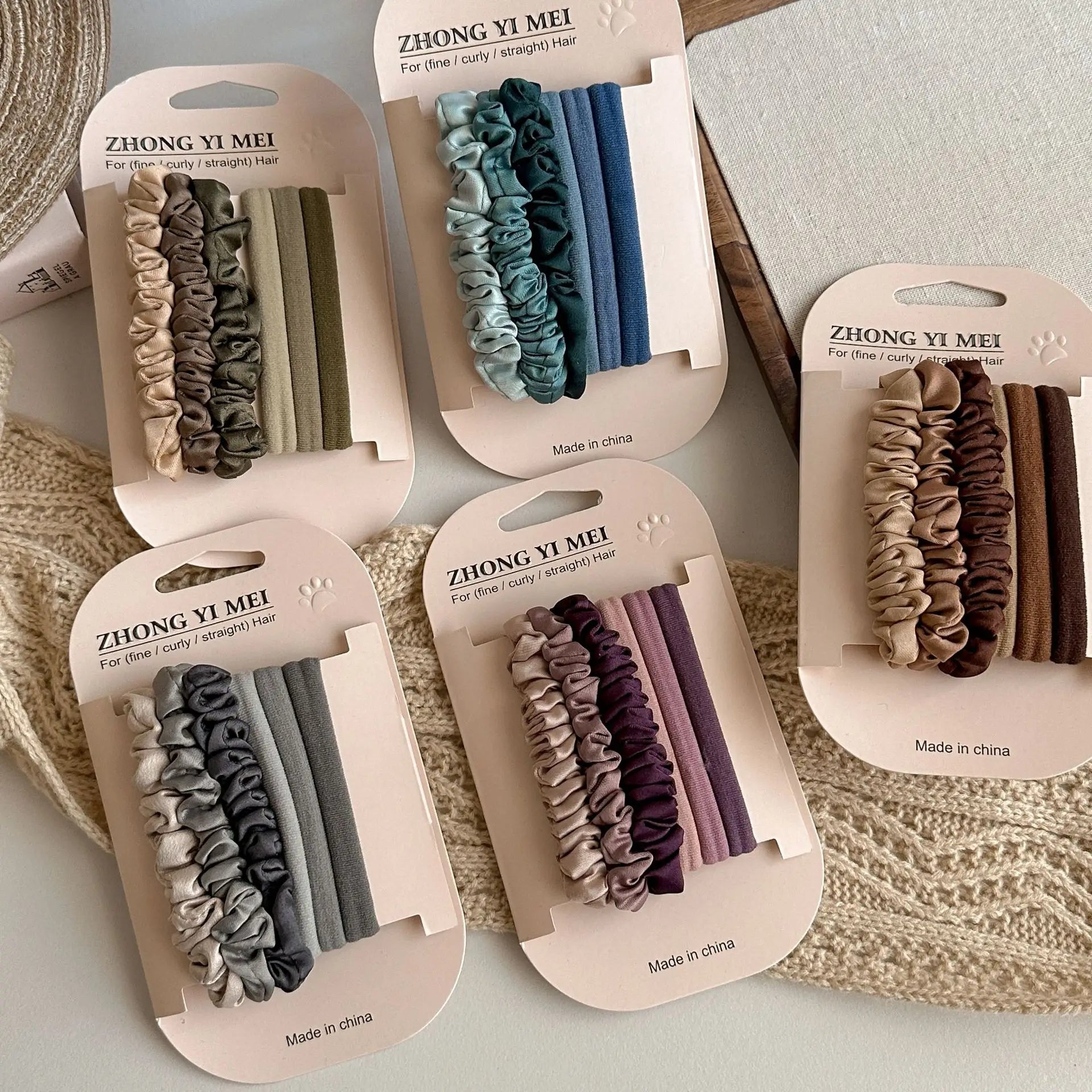 PT034E Hot Seller Fashion Popular Eco-friendly Satin Headband Scrunchies 6 Pieces of Set Small Scrunchies Delicate Fabric