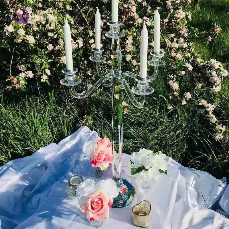 Wedding Table Decoration 5 Arm Crystal Glass Candle Holder Candelabra  Candlestick for Wedding Centerpiece Party Home Decoration