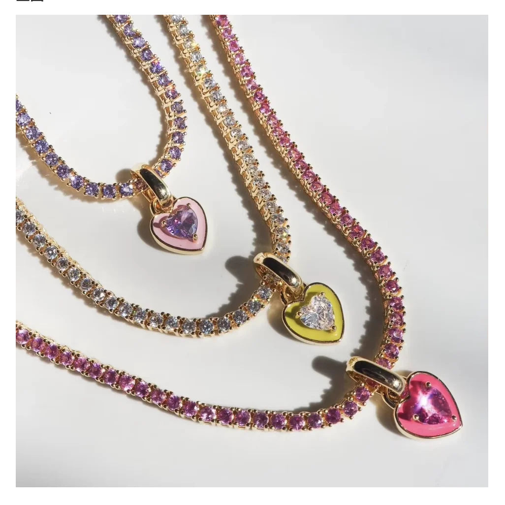 New Arrival 18k Gold Enamel Heart Delicacy Zircon Moissanite Diamond Tennis Chain Necklace Hot Sale Products for Gift