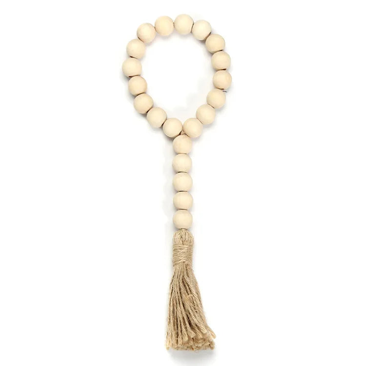 30cm 21pcs 18mm Wood Beads Garland with Tassels  Farmhouse Rustic Natural  Wall Hanging Doorknob Wooden Bead String