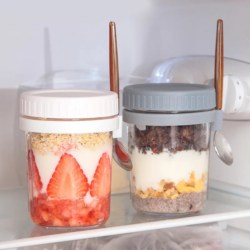 350ml Oat Cup Glass with Lid and Spoon Seal Light Breakfast Cup Portable Milk Salad Yogurt Cup Hot Sale Vegetable and Fruit Mug