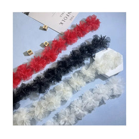 Wholesale 8cm 3D 4 Colors Organza Flower Lace Trim Fabric Garment Accessories for Hat Headdress Chiffon Dress XF29 80 Flowers/5y