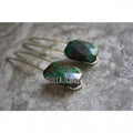 HJ39549 Faceted Natural Gemstone Chrysocolla Free Form Nugget Hairpins Silver Plated Hair Pin Bridal Wedding Jewelry Gift