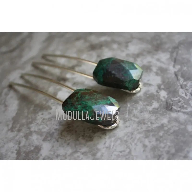 HJ39549 Faceted Natural Gemstone Chrysocolla Free Form Nugget Hairpins Silver Plated Hair Pin Bridal Wedding Jewelry Gift