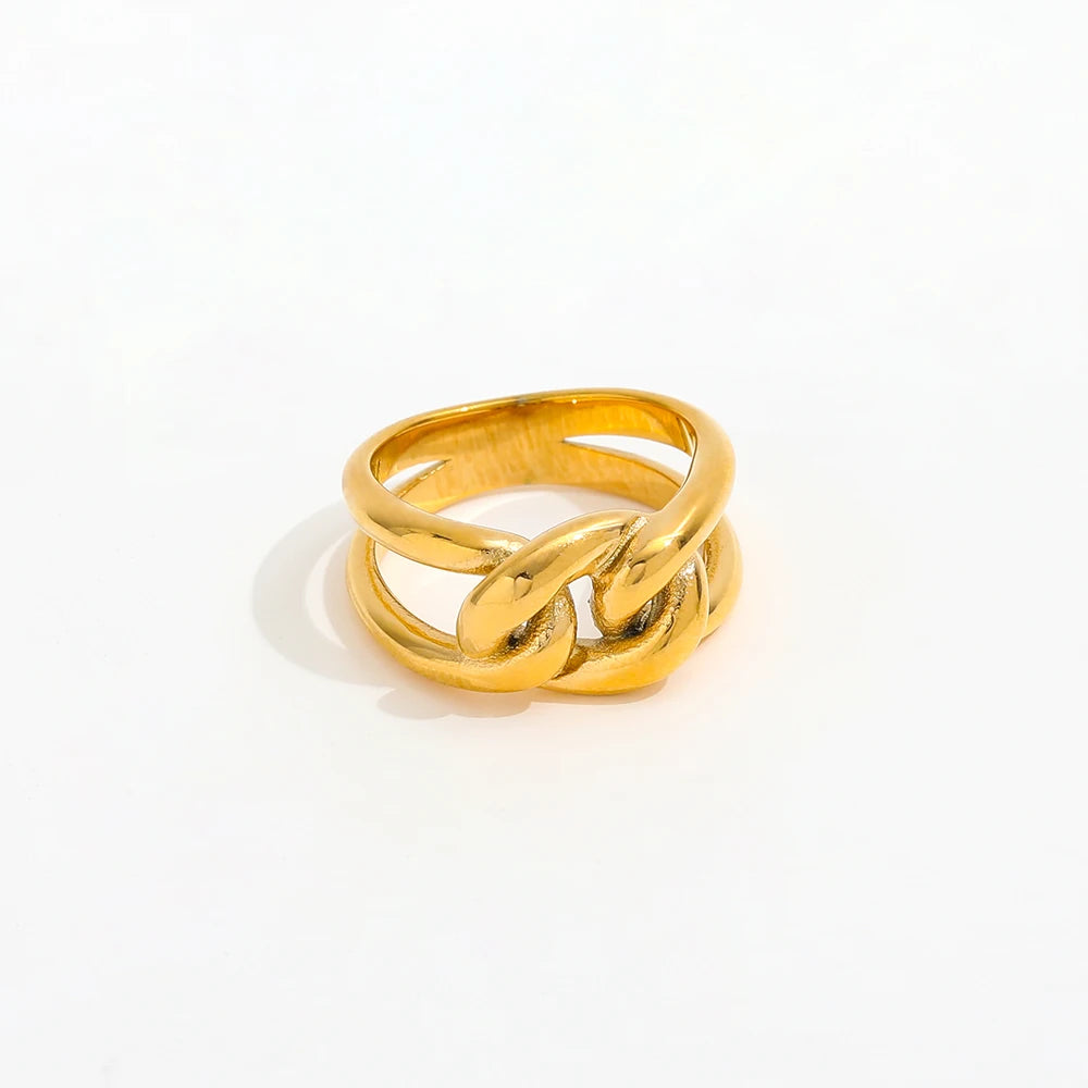 High End Gold Plated Link Chain Stainless Steel Rings for Women Jewelry