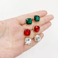 Fashionable Vintage Gold Plated Zinc Alloy 3-Pairs Christmas Stud Earrings Red Green White Glass Stones for Parties and Gifts