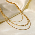 Vintage Vacuum Plated Paperclip Box Chain Layered Necklace Stainless Steel Triple Layer Necklace