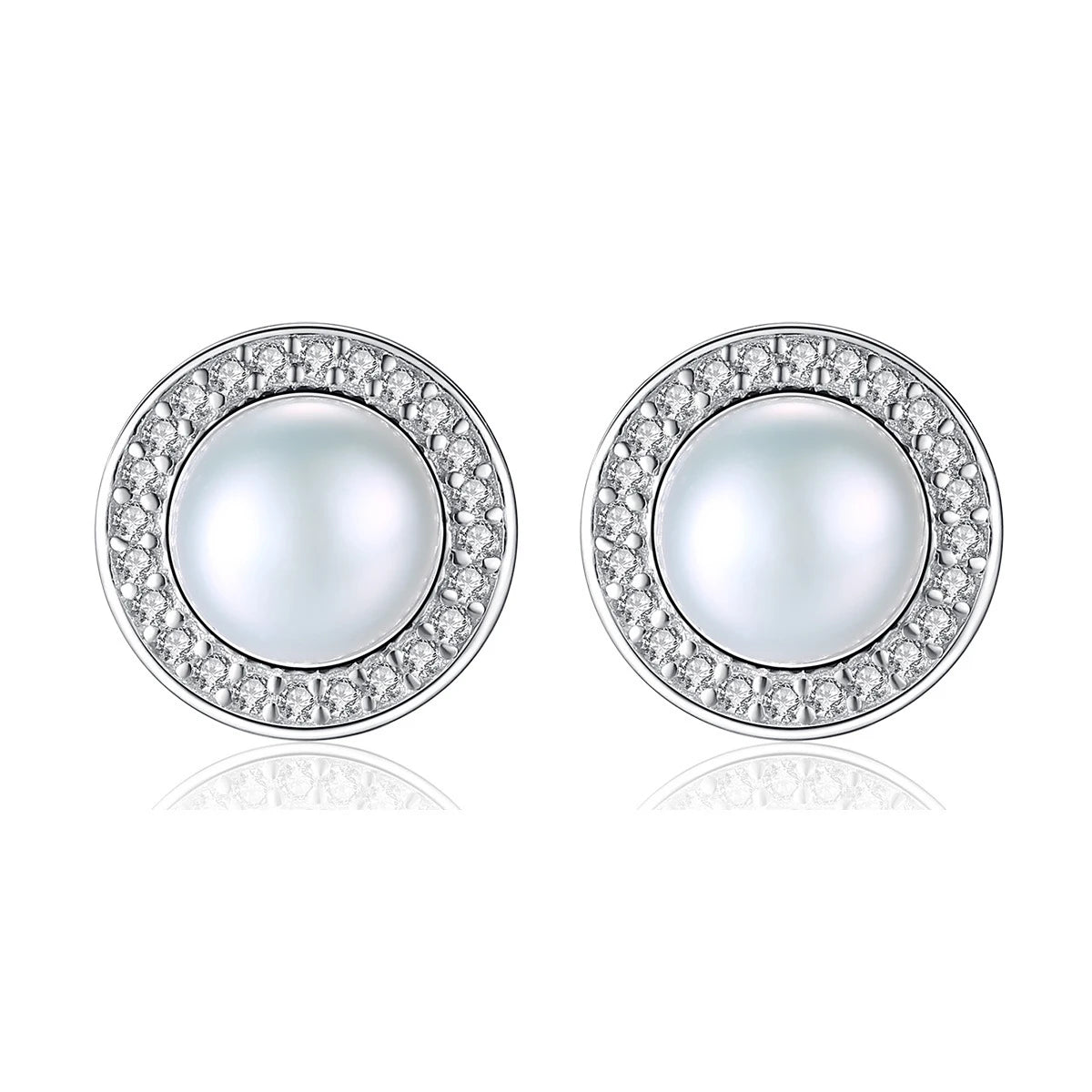 Vintage 925 Sterling Silver Round Shape Freshwater Pearl Stud Earrings Exquisite Fine Jewelry with Elegant Ear Design