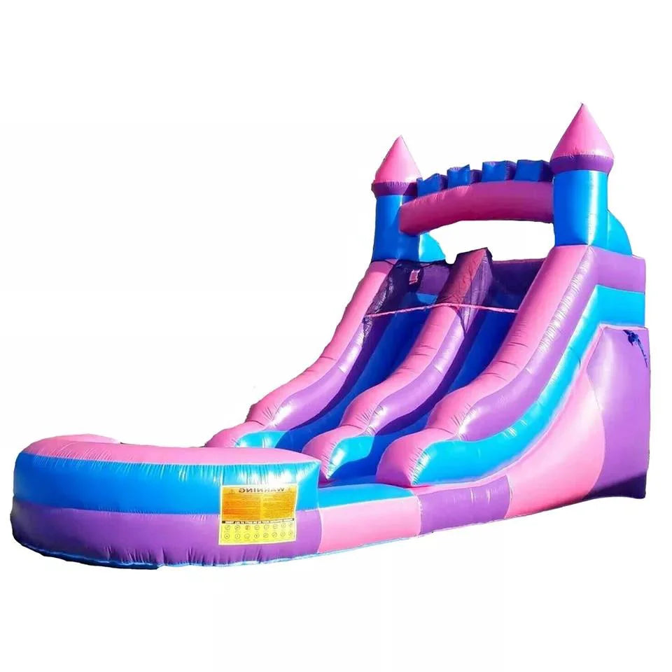 Waterhan FSD001BC Outdoor Pool Water Park PVC Inflatable Double Lanes Princess Castle Slides for Home Commercial Use (Kids