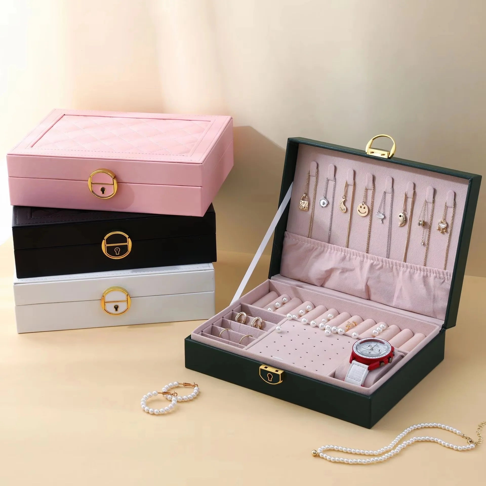 New Rectangular PU Leather Jewelry Box for Rings Earrings Necklaces High-End Jewelry Storage Box for Storage Gifts