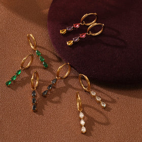 Water Drop Zircon Tassel Pendant Earrings Color High Quality Stainless Steel Colored Zircon Pendant Loop Earrings