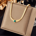 Simple Snake Chain Non Tarnish 316 Stainless Steel Feather Turquoise Stone Gold Plated Women Necklace