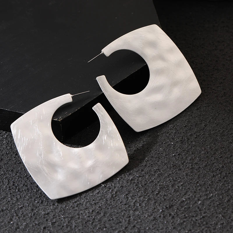 TongLing European Zinc Alloy Silver Plated Chunky Earrings Brushed Fashion Exaggerated Geometric Earrings for Party