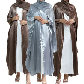 Modest Dubai Abaya Two Piece Set With Hijab Solid Color Luxury Abaya Women Muslim Dress Shinny Kimono Abaya Islamic Clothing