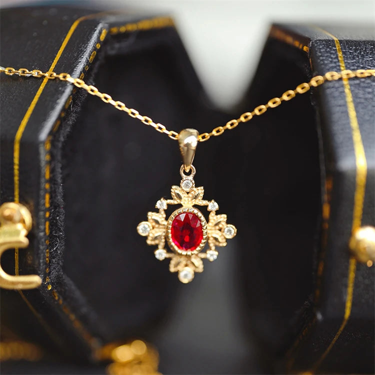 2026 Gold Plating Luxury Women Sterling Silver Red Ruby Pendant Necklace