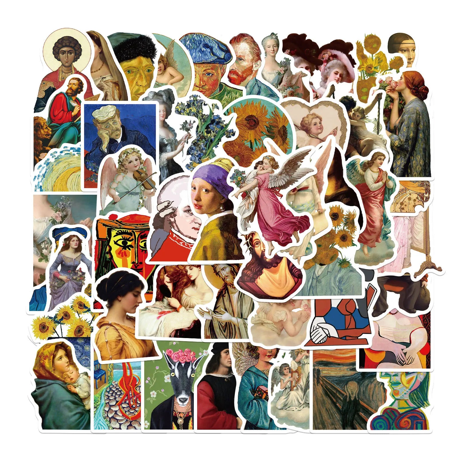 50Pcs Famous Artist Oil Painting Decor Graffiti Stickers for Luggage Laptop Bottle Phone Waterproof DIY Label