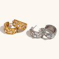 Hot Selling Pearl Geometric Diamond Stainless Steel Plated 18K Gold Silver Vintage Luxury Earrings