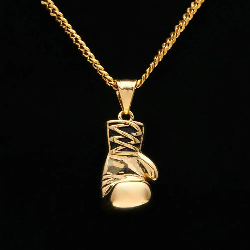 Vintage Sports Jewelry Fighting Gloves Pendant 18k Gold Men Women Punk Stainless Steel Boxing Gloves Chain Pendant Necklace