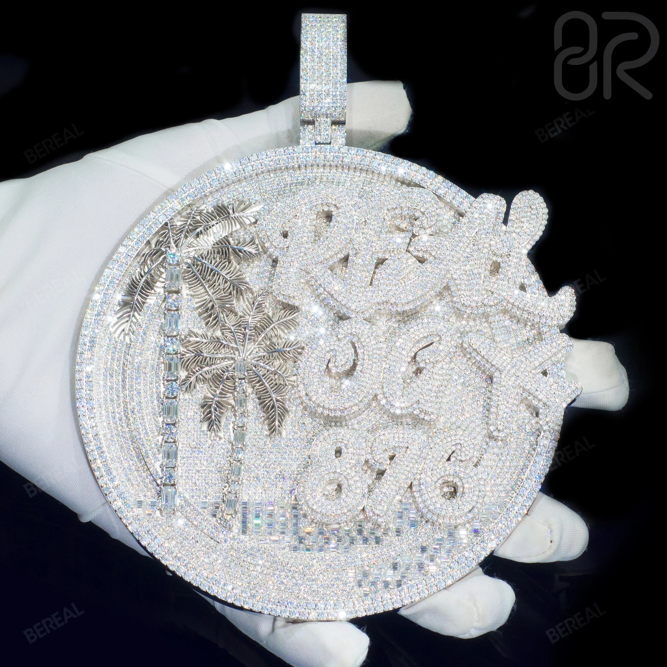 Custom Vvs Moissanite Disc Pendants Pass Diamond Tester Baguette Cut 925 Silver Gold Plated Hip Hop Fine Pendant Jewelry