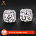 Dropshipping Square Shape 6.5mm 8mm Real Moissanite Earring Screw Back 1CT 2CT 925 Silver Ice Out Stud Earring for Women