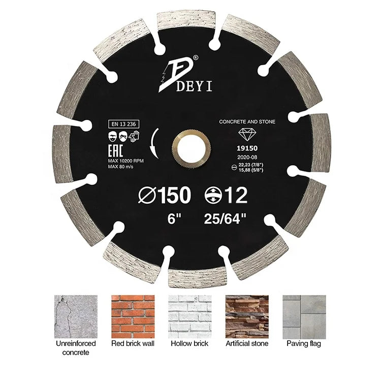 DEYI Universal Segmented Diamond Circular Diamond Blade Saw 150 mm  for Dry and Wet Cutting Stone Brick Concrete Granite