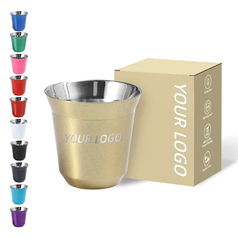 Wholesale  80ml/160ml Stainless Steel Sustainable Colorful Shot Glass Double Wall Mug Vacuum Insulated Coffee Cup for Coffee