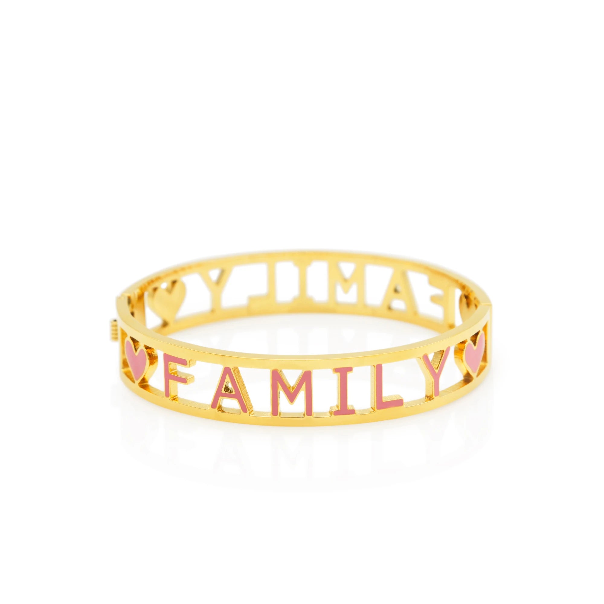 Chris April in Stock 316L Stainless Steel PVD Gold Plated Letters FAMILY Hollow Out Cuff Bracelet