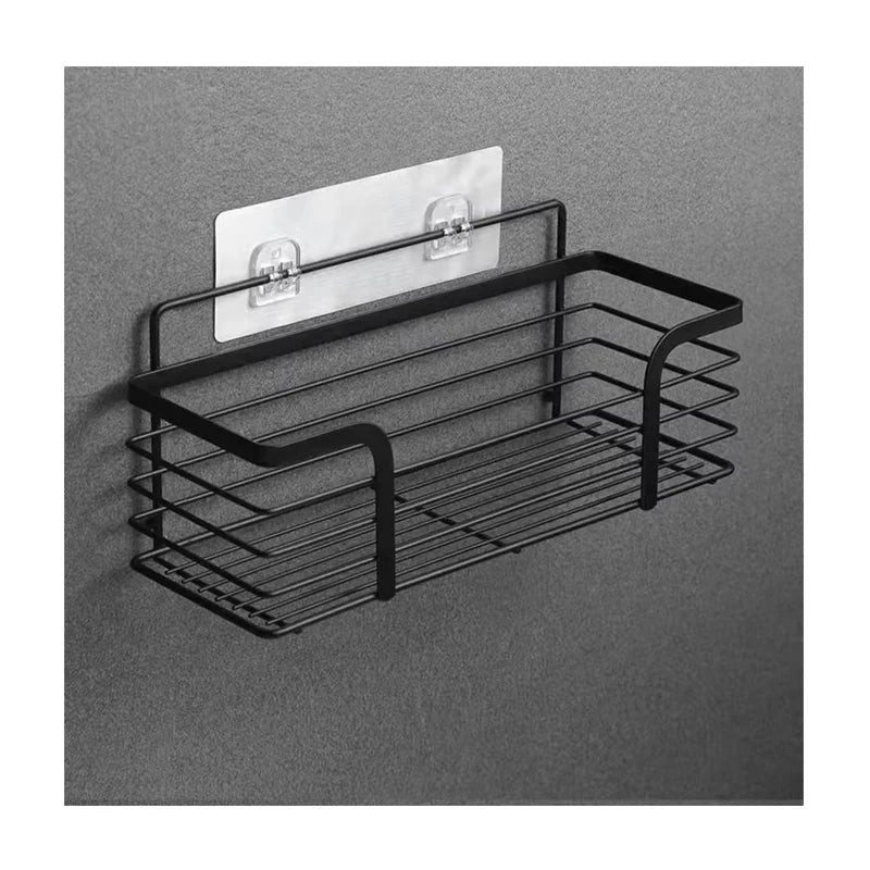 Matte Black SUS 304 Stainless Steel Shower Caddies One Layer Rustproof Wall Mount Bathroom Baskets Adhesive Hooks Corner Mounted