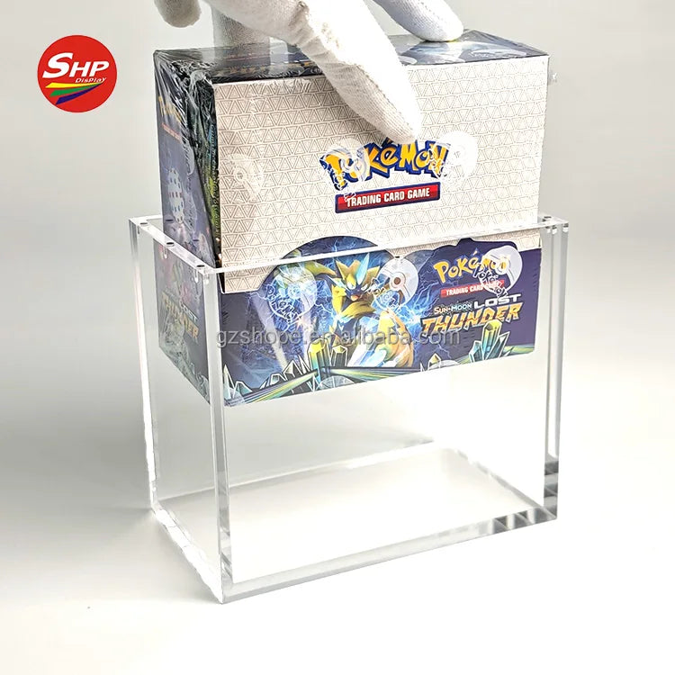 SHP Wholesale Acrylic Pokemon Booster Box 1st Edition Cards Hard Case Protector With Strong Magnet Lid Display case