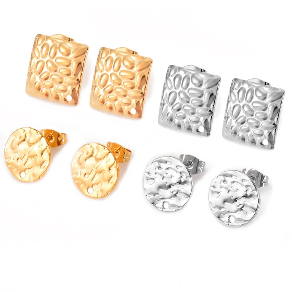 Round Square Earring Post Pin Silver Gold Surgical Stainless Steel Flat Pad Post Stud Earring Findings