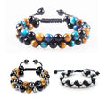 Vintage Style New Design Chunky Blue Tiger Eye Devil's Eye Bracelet Beaded Agate Protective Eyes Bohemian Braided Cord Gift