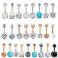 Rose Gold Crystal Belly Piercing Ring 14G Stainless Steel Sunflower Belly Button Piercing Sexy Amber Navel Piercing Bar Ombligo