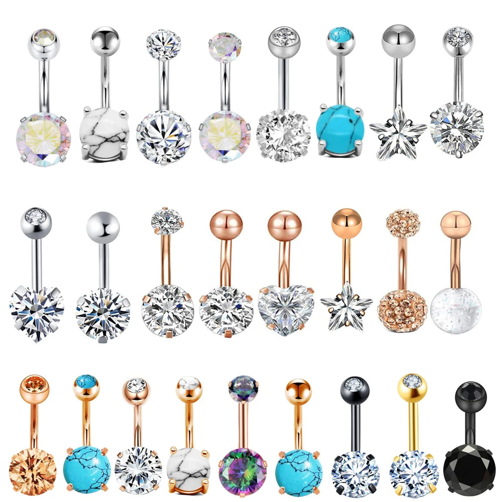 Rose Gold Crystal Belly Piercing Ring 14G Stainless Steel Sunflower Belly Button Piercing Sexy Amber Navel Piercing Bar Ombligo