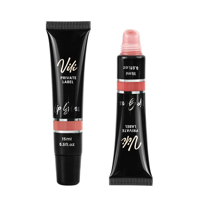 24 Trendy Shades Lip Tint Hose Black Makeup Lip Gloss Tube Label Custom Lip Gloss Squeeze Tubes With Logo