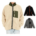 Men's Sherpa Fleece Motorcycle Jacket Long Sleeve Contrast Color Turn-down Collar Loose Fit Windproof Breathable Quick Dry