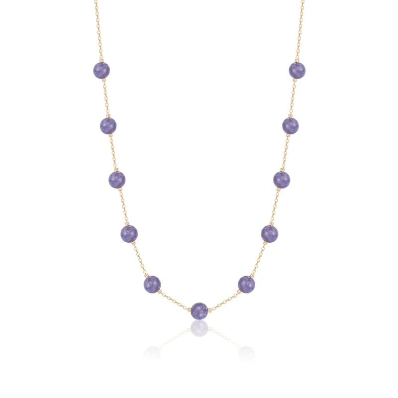 Vintage Jewelry Stainless Steel Natural Stone Beads Necklace Gold 18K for Women