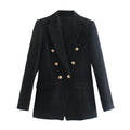 Blazer Women 2025 Fashion Metal Double Breasted Woollen Blazers Coat Vintage Long Sleeve Female Outerwear Chic Tops