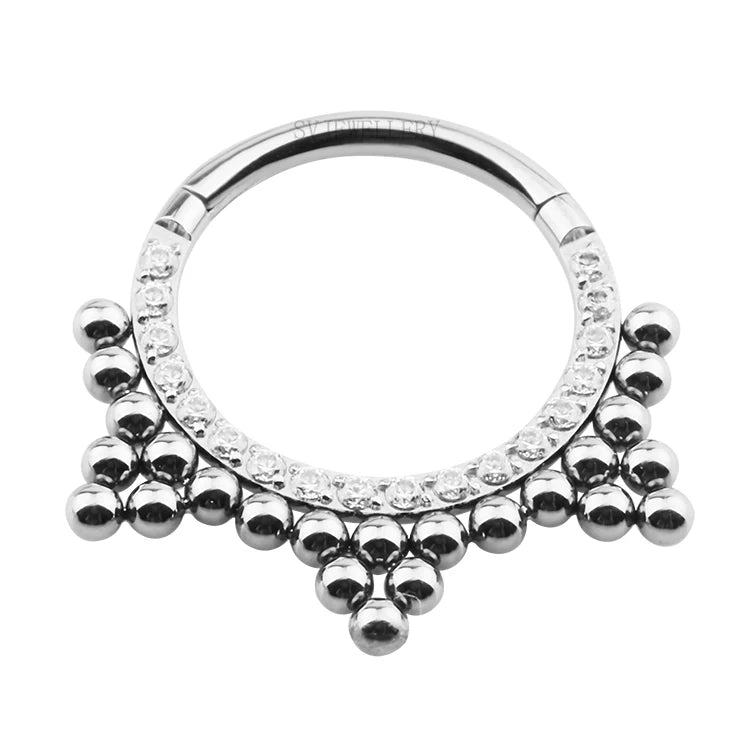 CNC G23 Titanium Septum Hinged Segment Clicker Hoop Ring With Tiny Ball